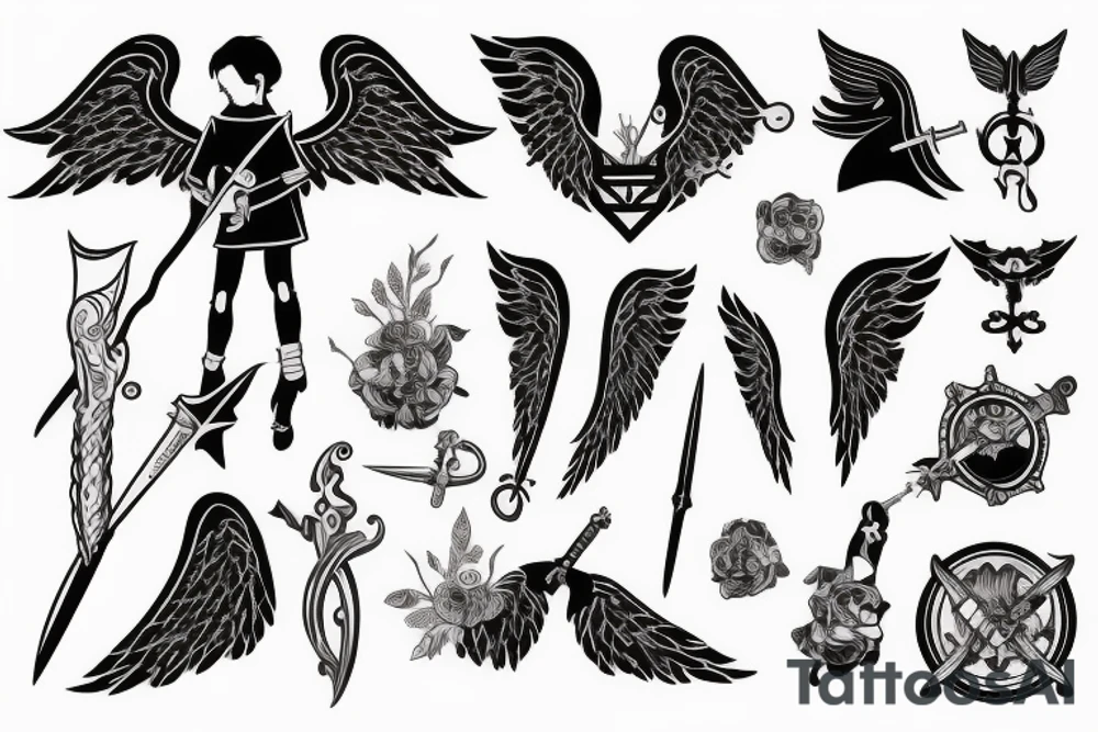 angel with sword tattoo idea