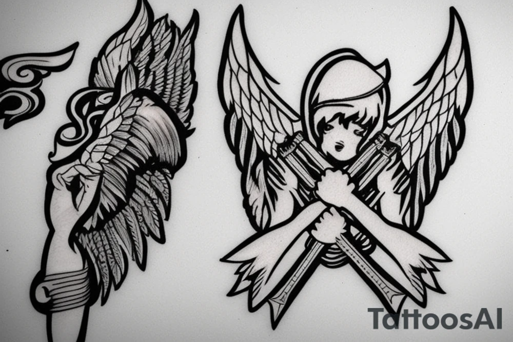 angel holding sword tattoo idea