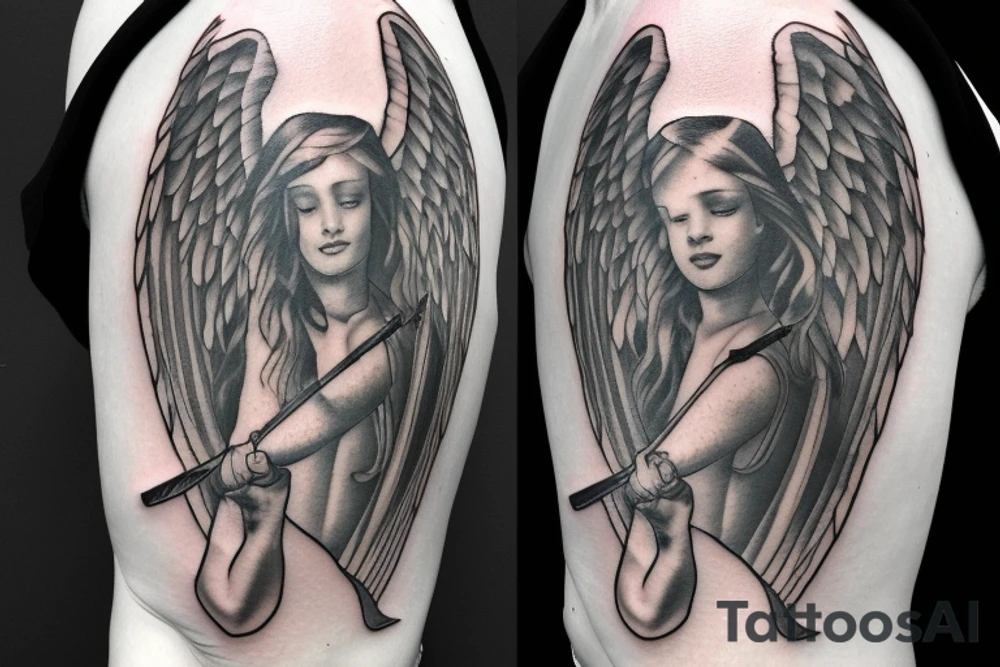 angel holding sword tattoo idea