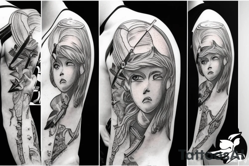 angel holding sword tattoo idea