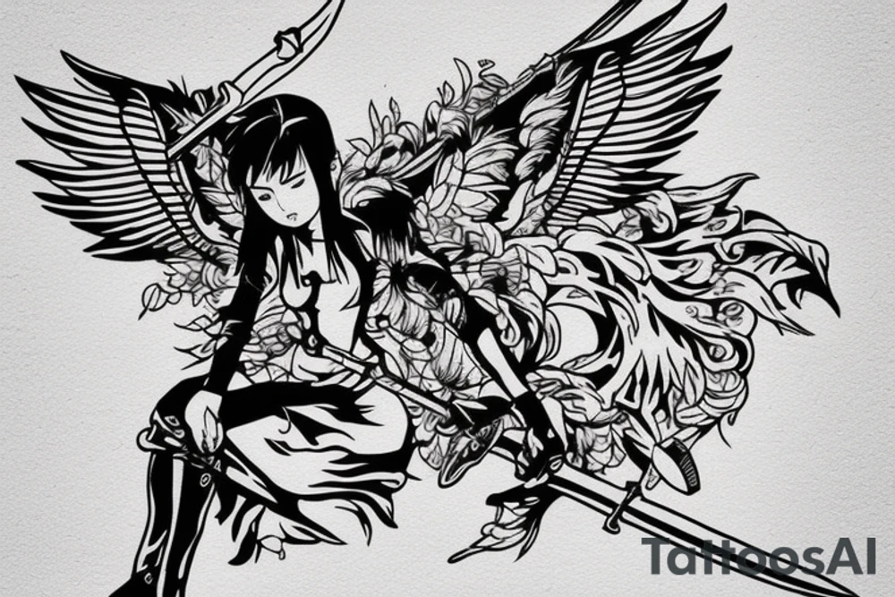 angel holding sword tattoo idea