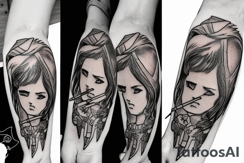 angel holding sword tattoo idea