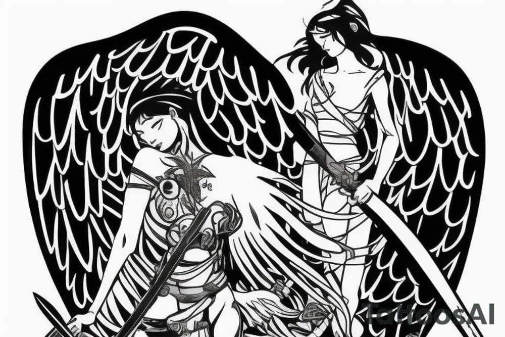 angel holding sword tattoo idea