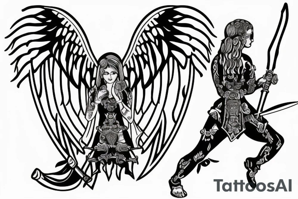 angel holding sword tattoo idea