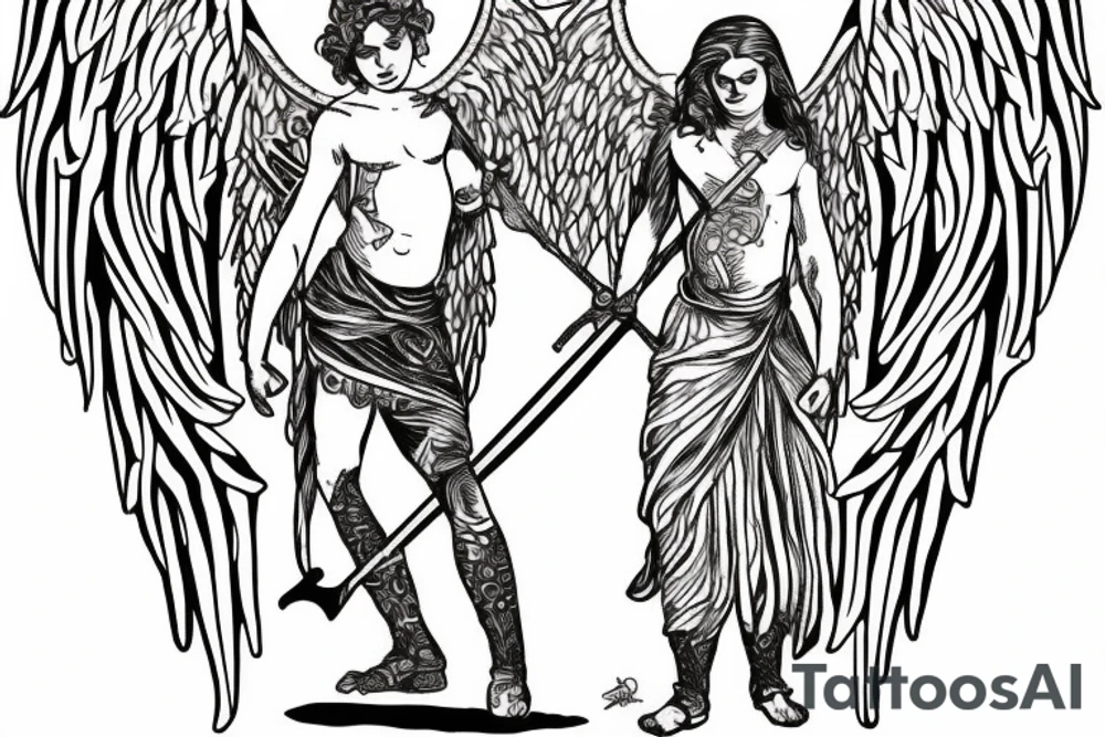 angel holding sword tattoo idea