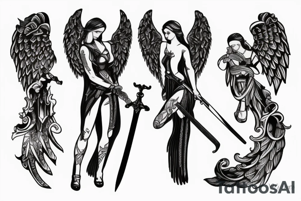 angel holding sword tattoo idea