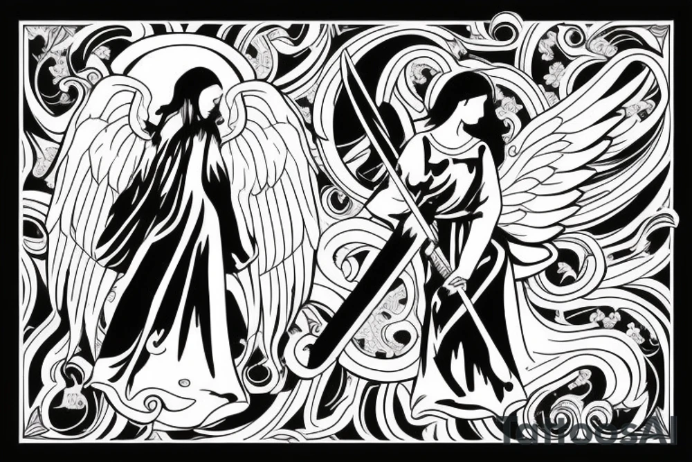 angel holding sword tattoo idea