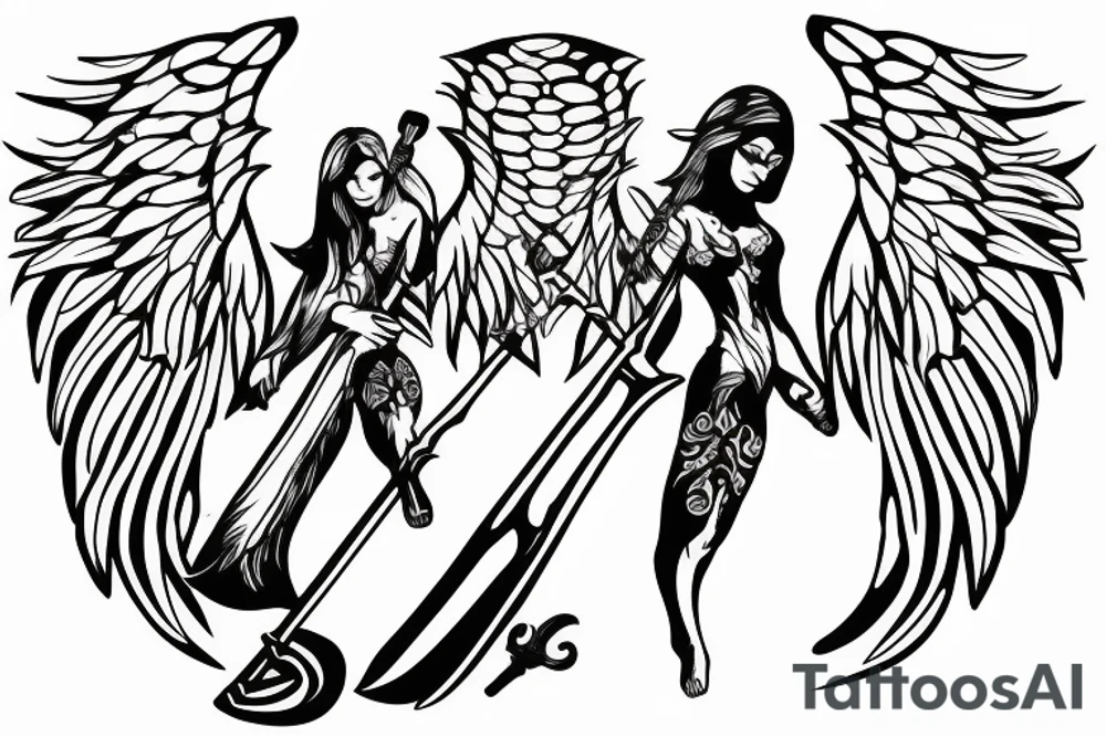 angel holding sword tattoo idea
