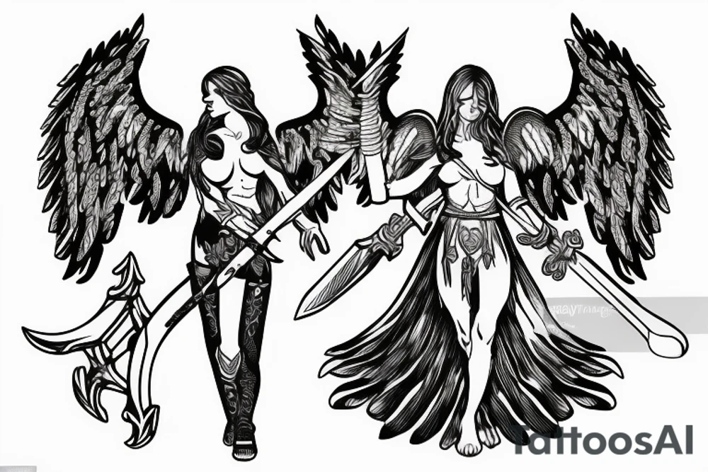 angel holding sword tattoo idea