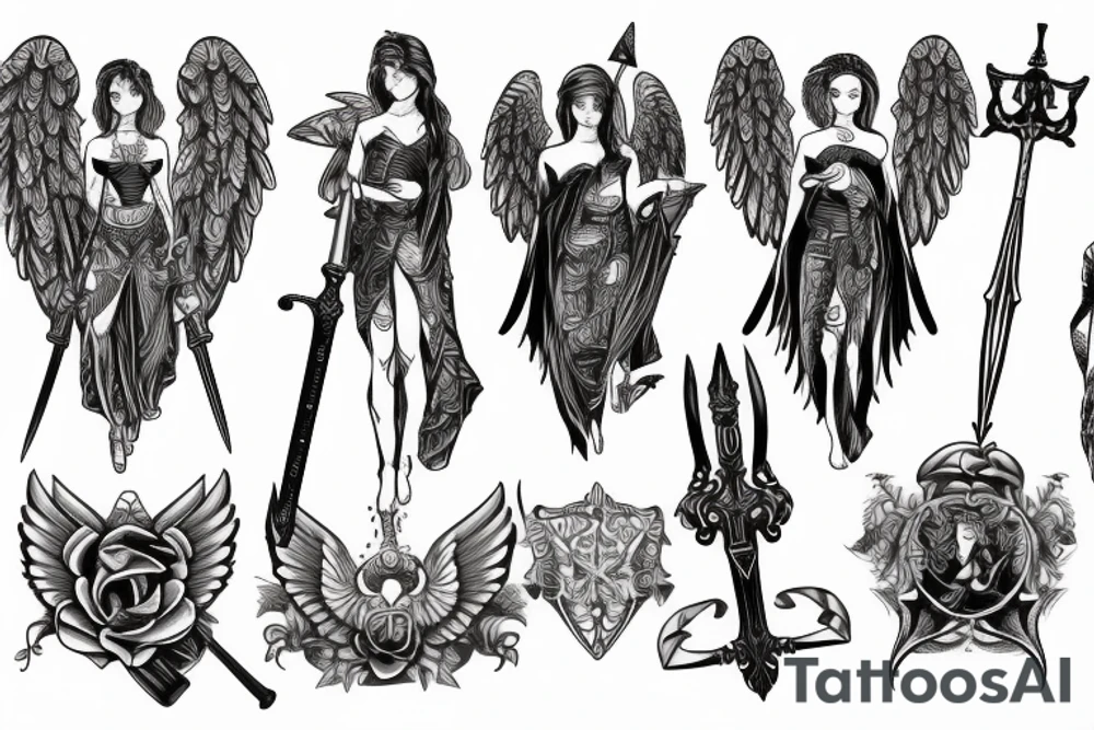 angel holding sword tattoo idea