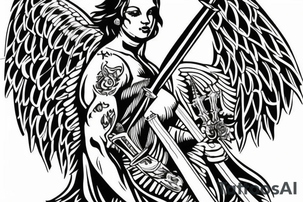 angel holding sword tattoo idea