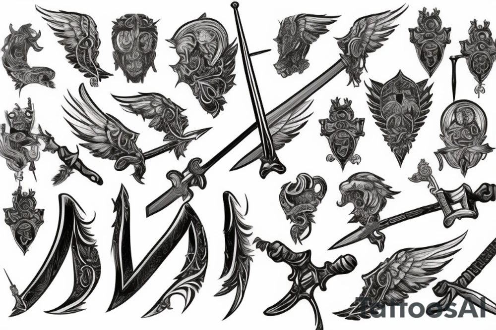 angel holding sword tattoo idea