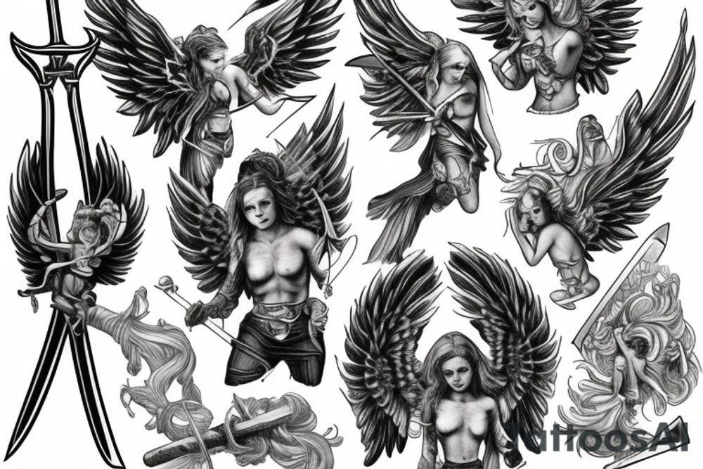 angel holding sword tattoo idea