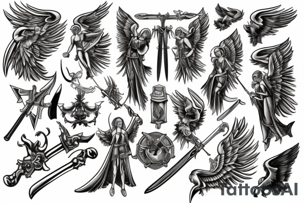 angel holding sword tattoo idea