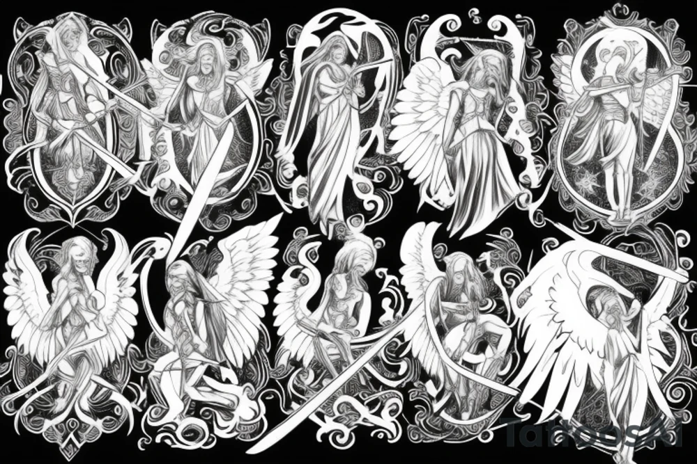 angel holding sword tattoo idea