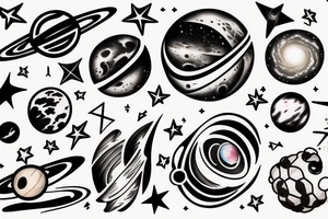 Planets, stars and galaxies with Physics equations tattoo idea