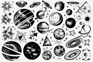 Planets, stars and galaxies with Physics equations tattoo idea