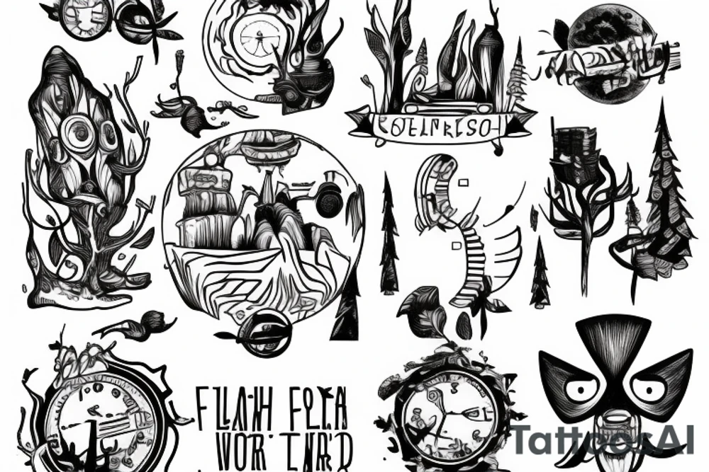 Forearm forest tattoo with futurama planet express ship flying tattoo idea