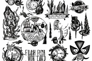 Forearm forest tattoo with futurama planet express ship flying tattoo idea