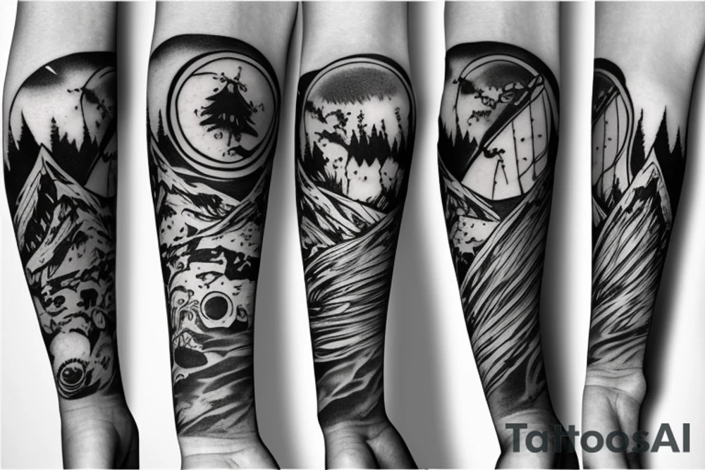 Forearm forest tattoo with futurama planet express ship flying tattoo idea