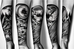 Forearm forest tattoo with futurama planet express ship flying tattoo idea