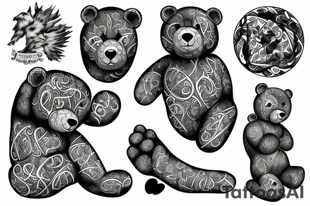 Teddy bear phoenix music tattoo idea