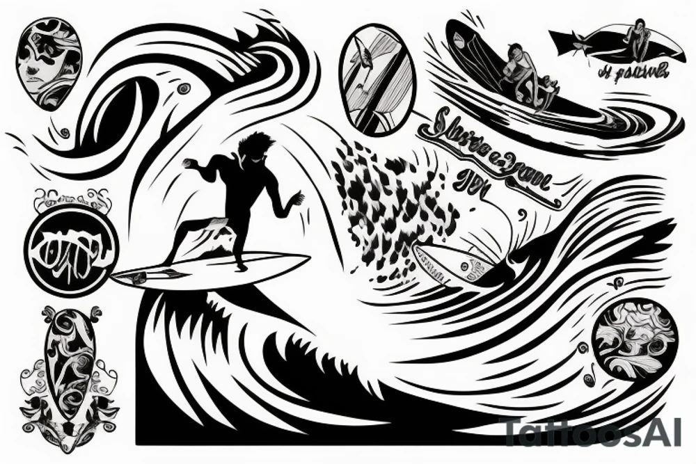 surfer on wave tattoo idea