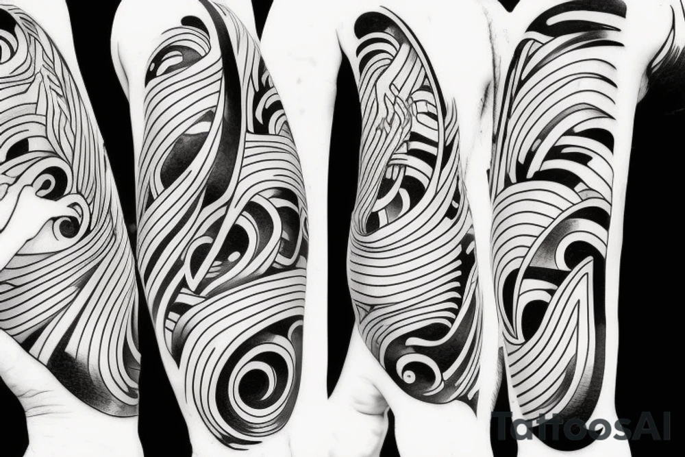 surfer on surfboard riding wave tattoo idea