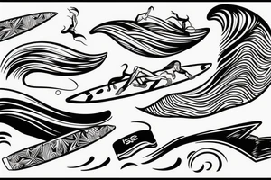 surfer on surfboard riding wave tattoo idea