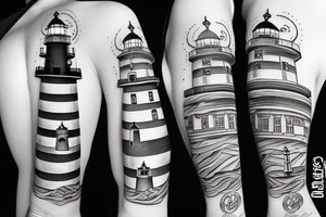 quarter sleeve lighthouse with a red ruby for a light tattoo idea