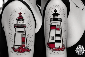 quarter sleeve lighthouse with a red ruby for a light tattoo idea