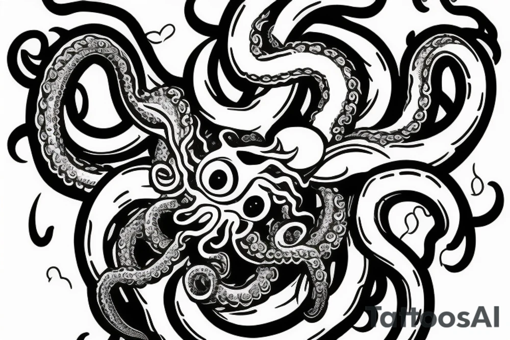 full body kraken in the shoulder region with tentacles holding nordic symbol with clouds surrounding the symbol descending to the deltoid region blackwork tattoo tattoo idea