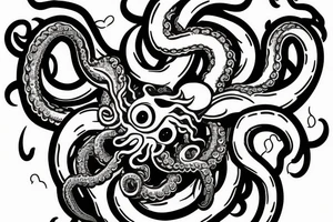 full body kraken in the shoulder region with tentacles holding nordic symbol with clouds surrounding the symbol descending to the deltoid region blackwork tattoo tattoo idea