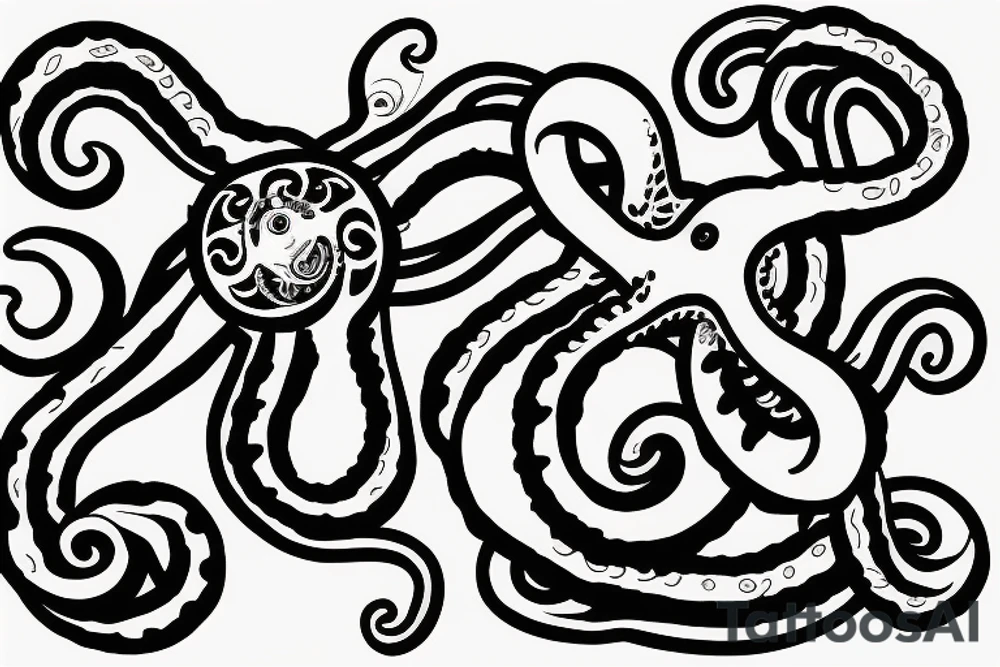 full body kraken with tentacles holding nordic symbol with clouds surrounding the symbol tattoo idea