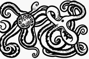 full body kraken with tentacles holding nordic symbol with clouds surrounding the symbol tattoo idea