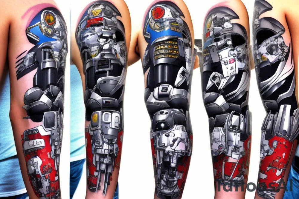 Gundam mecha battle sleeve tattoo idea
