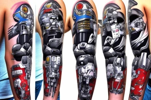 Gundam mecha battle sleeve tattoo idea