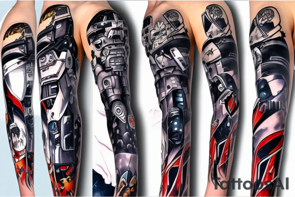 Gundam mecha battle sleeve tattoo idea
