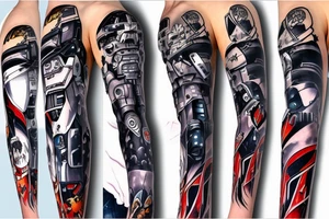 Gundam mecha battle sleeve tattoo idea