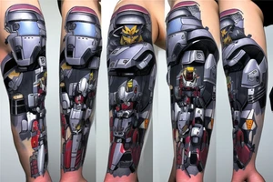 Gundam mecha battle sleeve tattoo idea