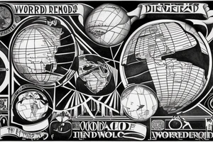 art deco 
diego rivera
globe world 
banner with text reads: "The World Is Not Enough" tattoo idea