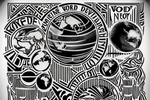 art deco 
diego rivera
globe world 
banner with text reads: "The World Is Not Enough" tattoo idea