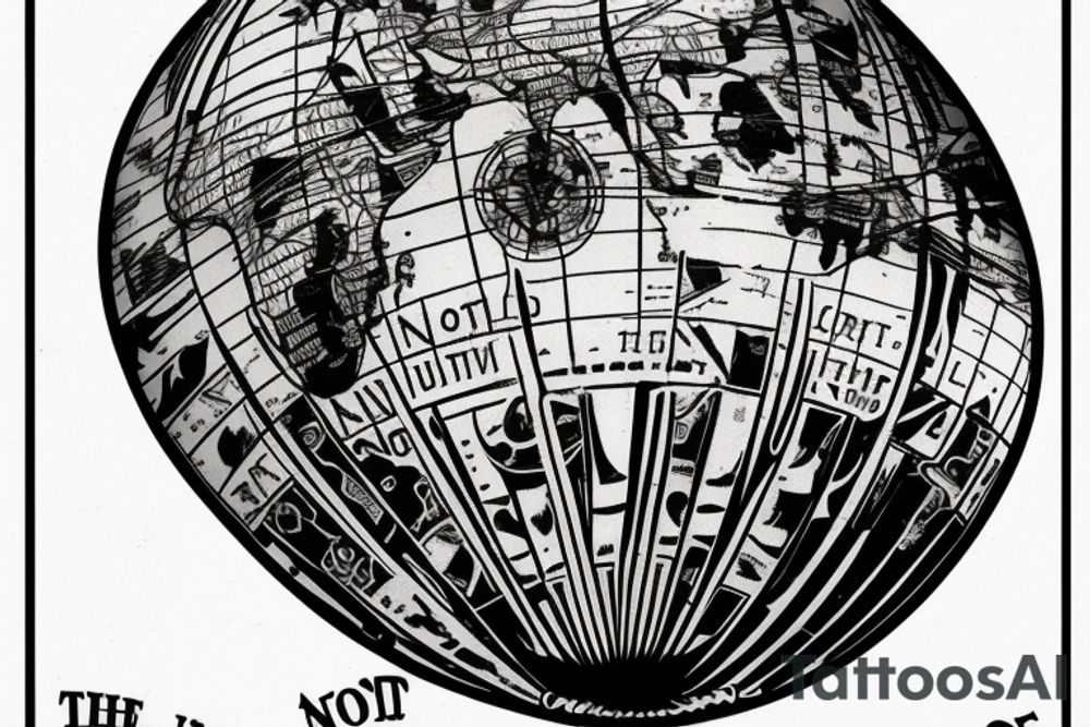 art deco globe world 
banner with text reads: "The World Is Not Enough"
forearm tattoo idea