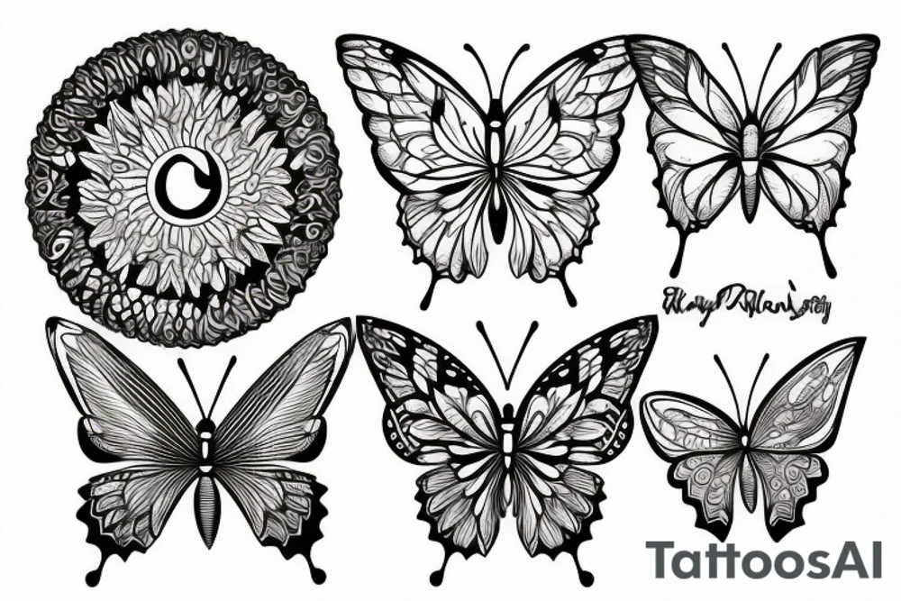 Butterfly and rising sun tattoo idea