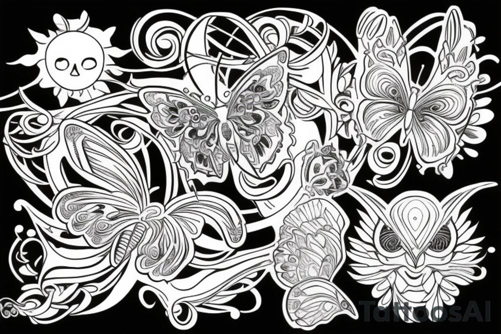 Butterfly and rising sun tattoo idea