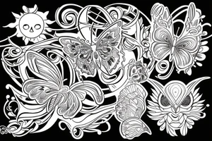 Butterfly and rising sun tattoo idea