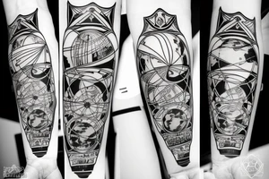 art deco globe world 
ribbon 
Orbis Non Sufficit
forearm tattoo idea