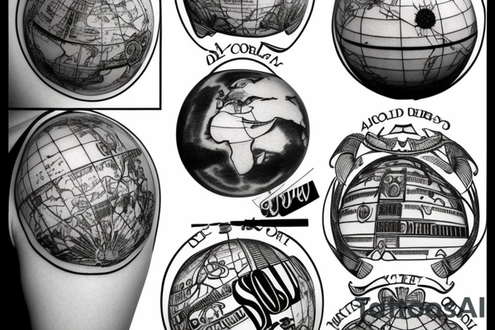 art deco globe world 
ribbon 
Orbis Non Sufficit
forearm tattoo idea