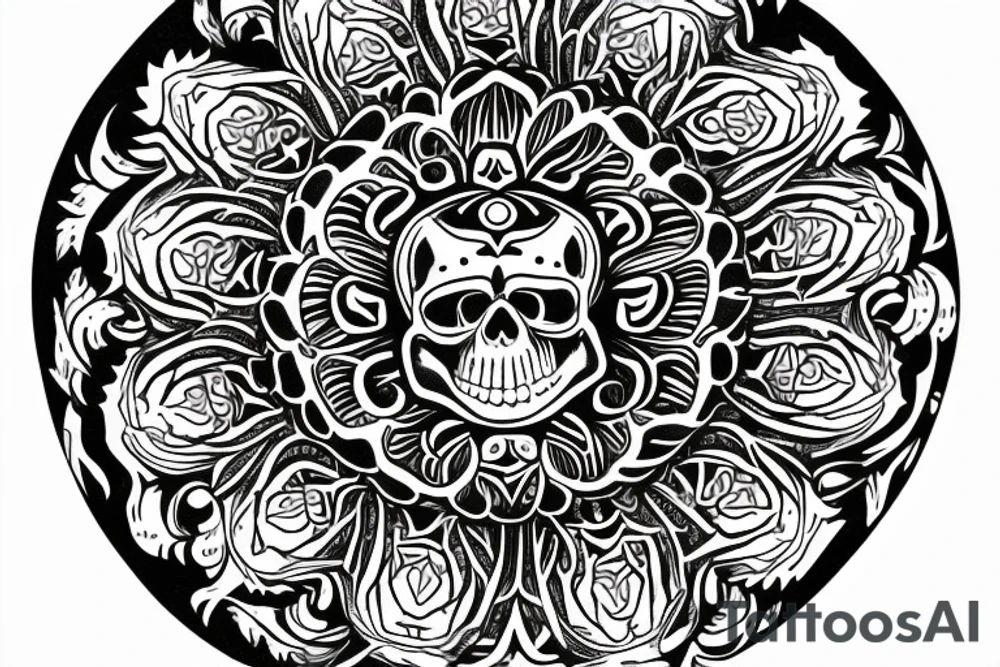A skull surrounded by a peaked mandala for my forearm tattoo idea