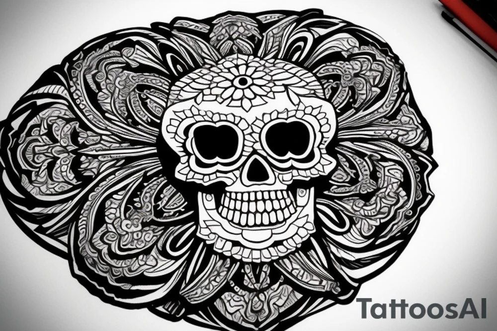 A skull surrounded by a peaked mandala wich needs to be stretched out for my whole forearm tattoo idea
